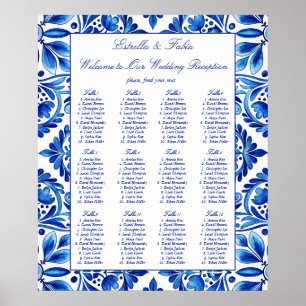Vintage-Talavera-blaue Fliesen Hochzeits-Sitzplan Poster