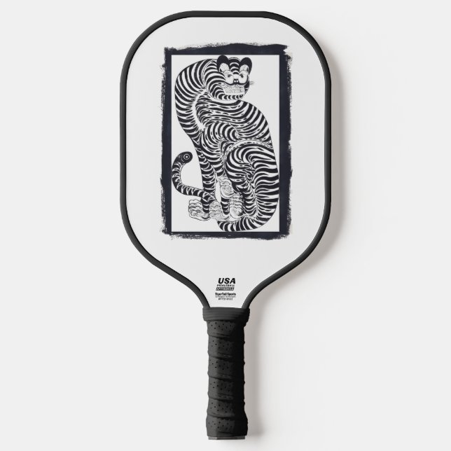 Vintage talismanic tiger in Black Frame Pickleball Schläger (Vorderseite)