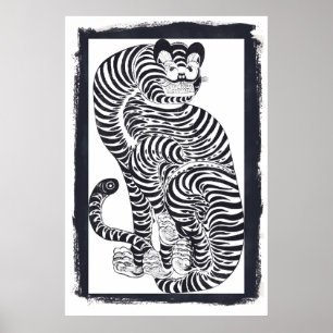 Vintage talismanischer Tiger in schwarzem Rahmen Poster
