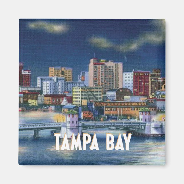 Vintage Tampa Florida Gebäude und Bucht Magnet (Vorne)