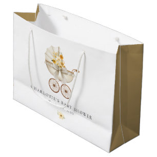 Vintage-Tan-Wagen-Baby-Shower-Geschenktasche Große Geschenktüte