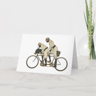 Vintage Tandem-Fahrrad-Grußkarte – Zwei Männer bei Karte