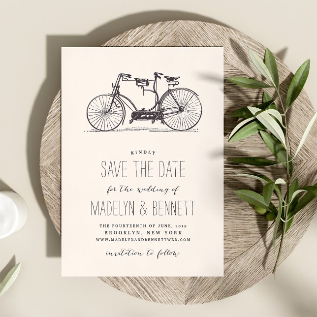 Vintage Tandem-Fahrradkarte Save the Date (Von Creator hochgeladen)
