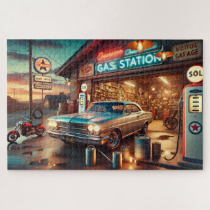 Vintage Tankstelle Klassiker Auto Puzzle