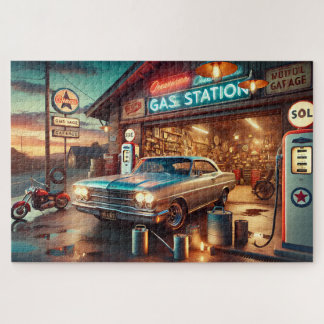 Vintage Tankstelle Klassiker Auto Puzzle