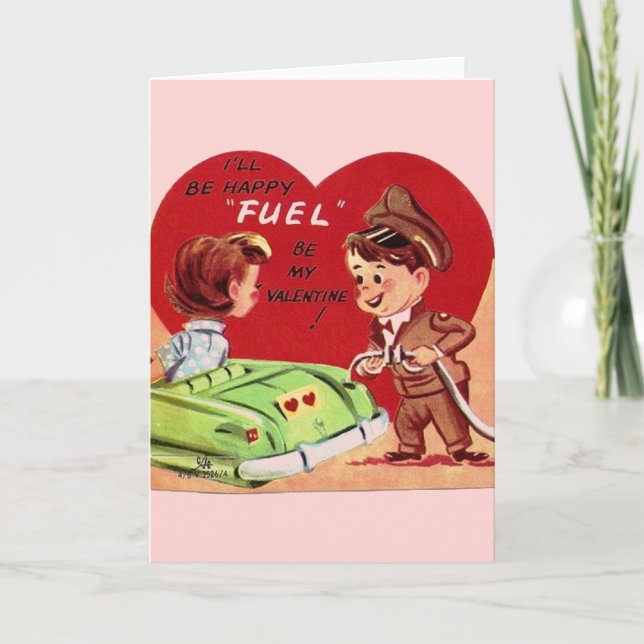 Vintage Tankstelle mit Valentinstag Feiertagskarte (Vorderseite)
