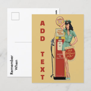 Vintage Tankstelle, Text auf Postkarte bearbeiten