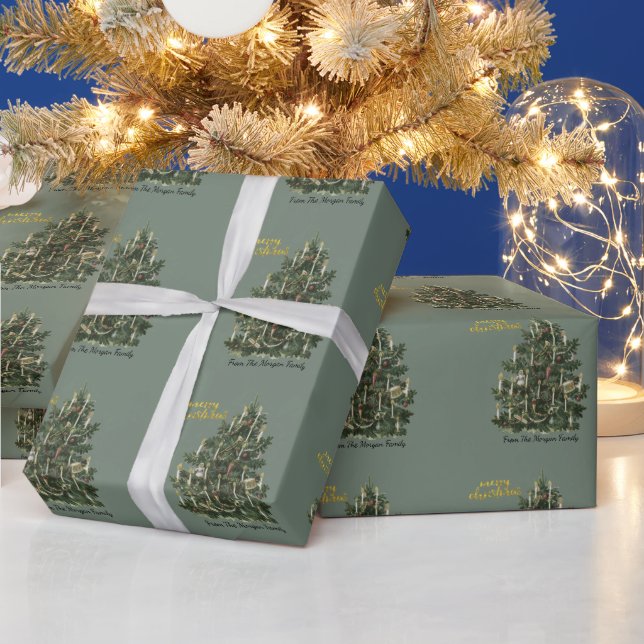 Vintage-Tannenbaum-grünes Weihnachten  Geschenkpapier (Feiertage)