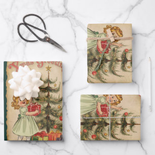 Vintage-Tannenbaum-Weihnachtsgeschenke für kleine Geschenkpapier Set
