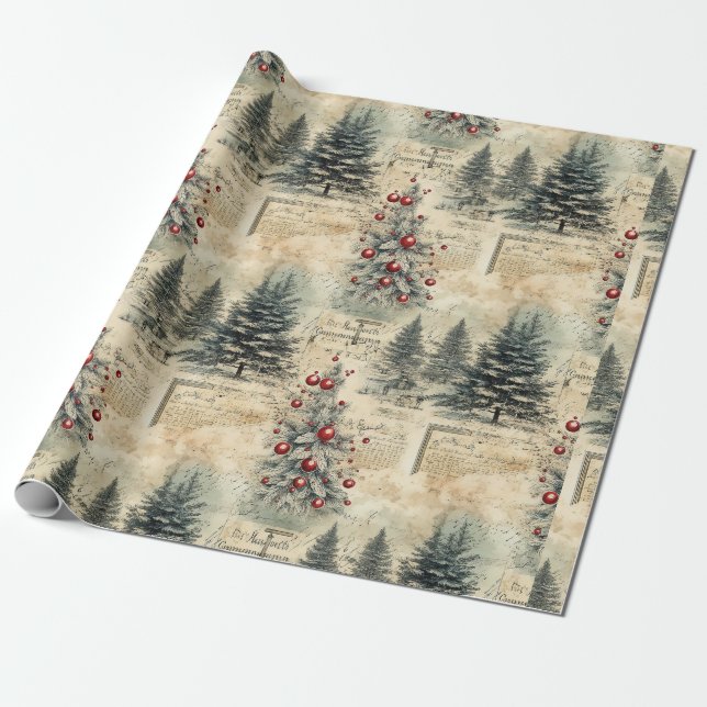 Vintage-Tannenwald Geschenkpapier (Ungerollt)