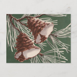 Vintage-Tannenzapfen-Weihnachtsglocken-Postkarte Feiertagspostkarte