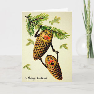 Vintage-Tannenzapfen-Weihnachtskarte anpassbar Feiertagskarte