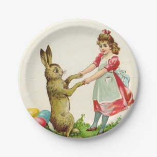 Vintage Tanz eines kleinen Mädchens mit Osterhase- Pappteller