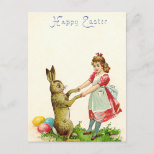 Vintage Tanz eines kleinen Mädchens mit Osterhase- Postkarte