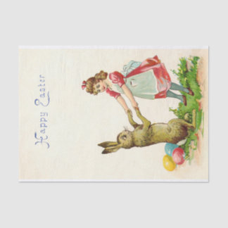 Vintage Tanz eines kleinen Mädchens mit Osterhase- Seidenpapier