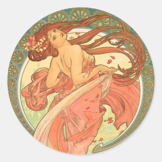 Vintage-Tanz von Alphonse Mucha Runder Aufkleber