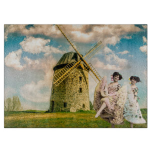 Vintage Tanzende Blumenmädchen und Windmühle Schneidebrett