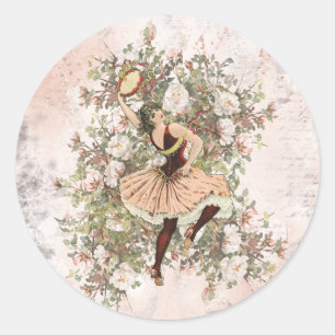 Vintage Tanzende Zigeuner Blumen Mix and Match Runder Aufkleber
