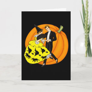 Vintage Tanzendes Halloween-Paar Kürbis Karte