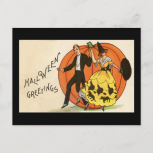 Vintage Tanzendes Halloween-Paar Postkarte
