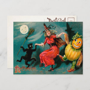 Vintage Tanzhexe Halloween Postkarte