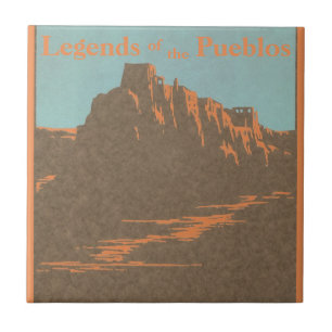 Vintage Taos Pueblos New Mexico, Reiseplakat Kunst Fliese