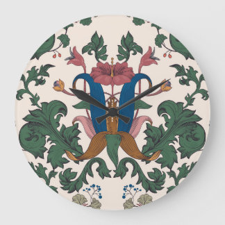 Vintage Tapete aus der Blumenrenaissance. Große Wanduhr