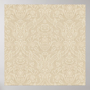 Vintage Tapete Beige Floral Elegante Damask Poster