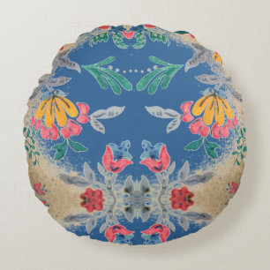 Vintage Tapete drucken Blau-Rosa-Gelb Rundes Kissen