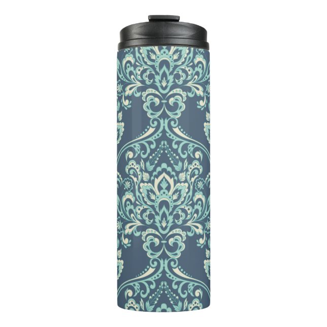 Vintage Tapete mit Blumen. Klassisches Barockflora Thermosbecher (Vorderseite)