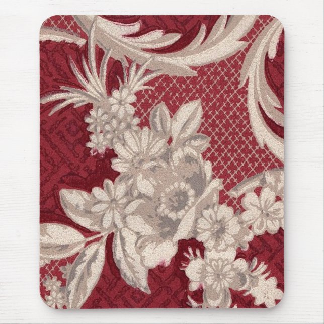 Vintage Tapete mit weißer Blume - Mousepad (Vorne)