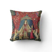 Vintage-Tapeten-Druck Dame und Einhorn Kissen