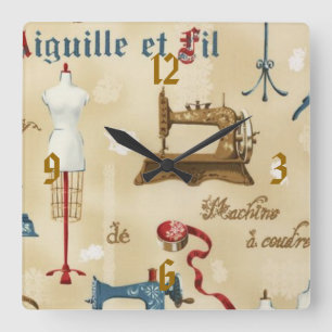 Vintage Tapeten-nähender Raum-Druck-Uhr Quadratische Wanduhr