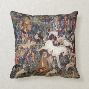 Vintage Tapisserie Print Hunting Unicorn Kissen