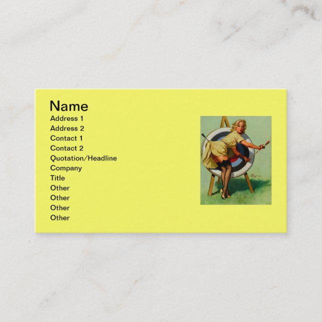 Vintage Target Archery Pinup Girl Visitenkarte (Vorderseite)