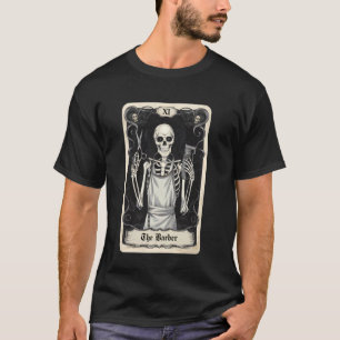 Vintage Tarotkarte Der Barbier Gothic Skelett Saal T-Shirt
