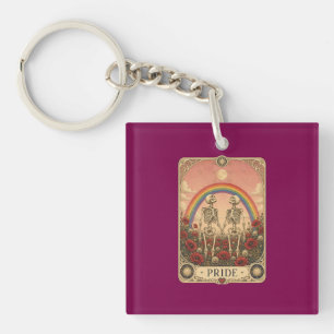 Vintage Tarotkarte Pride Skelett Liebende Regenbog Schlüsselanhänger