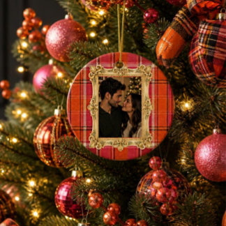 Vintage-Tartan-Karo-Weihnachten (Orange) Keramik Ornament