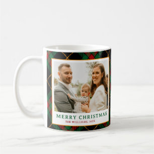 Vintage-Tartan-Karo-Weihnachtsfoto Frohe Weihnacht Kaffeetasse