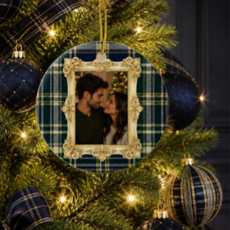 Vintage-Tartan-Karode-Weihnachten (Blau) Keramik Ornament