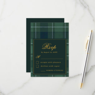Vintage-Tartan-Polo-Karo Dunkelgrüne Hochzeit RSVP Karte