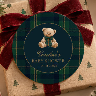 Vintage-Tartan-Teddybär-Baby-Shower-Aufkleber Runder Aufkleber