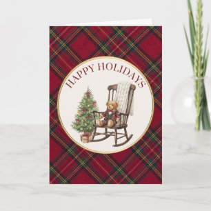 Vintage-Tartan-Weihnachtskarte mit Teddybär Feiertagskarte