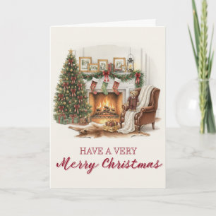 Vintage-Tartan-Weihnachtskarte mit Teddybär Feiertagskarte