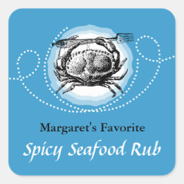 Vintage Taschenkrebs-Etikett für Meeresfrüchte Quadratischer Aufkleber