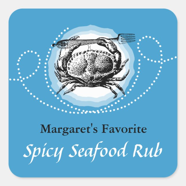 Vintage Taschenkrebs-Etikett für Meeresfrüchte Quadratischer Aufkleber (Vorderseite)