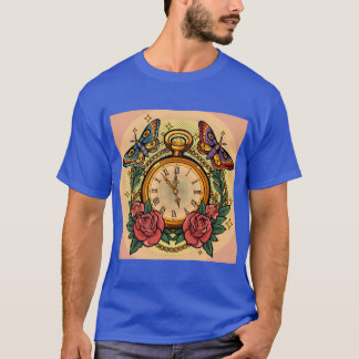 Vintage-Taschenuhr und Schmetterling-Ästhetik-Graf T-Shirt