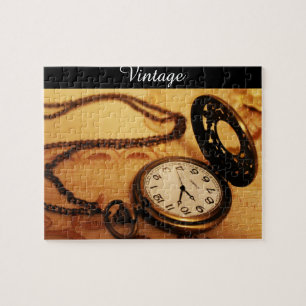 Vintage Taschenuhrphotographie auf Puzzlespiel Puzzle