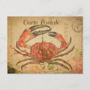 Vintage Tasmanian Crab Floral Blume Französisch Postkarte