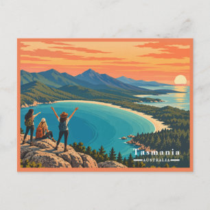 Vintage Tasmanien Mädchen Wandern Sonnenuntergang Feiertagspostkarte